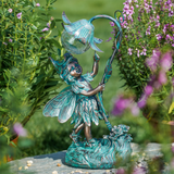13.5" Solar Fairy Girl Statue for Garden Decor, Resin Outdoor Fairy Angel Figurine Sculpture, 13.5 in x 7.9 in x 4.7 in