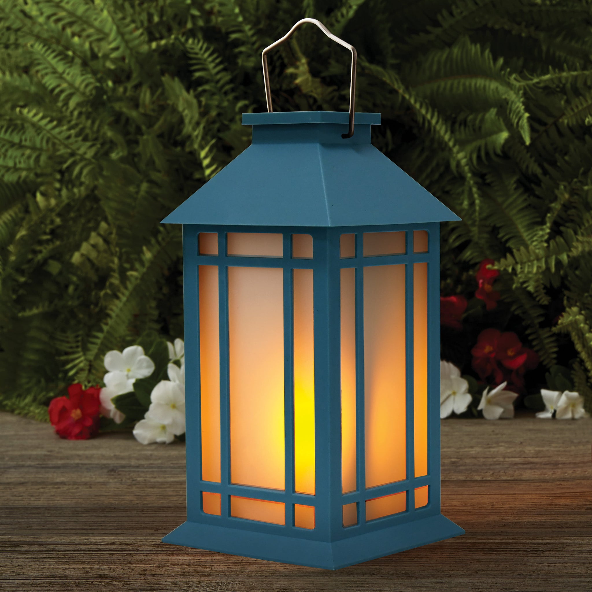 Mainstays Decorative Bronze Solar Outdoor Lantern With Flickering Flame LED  Light