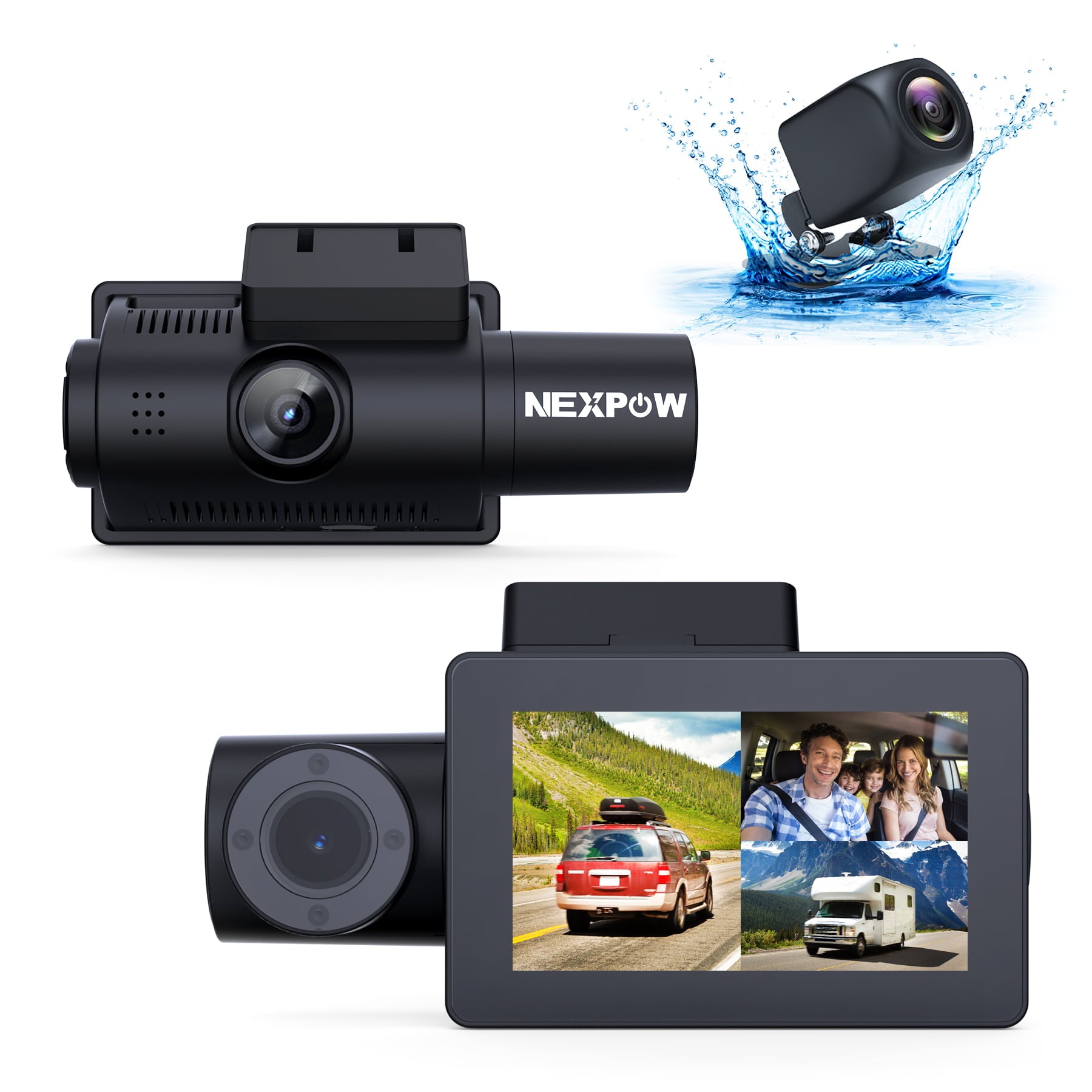 NEXPOW 3 Channel 4K Dash Cam, 4K+1080P Front and Rear, 4K+1080P
