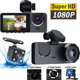 1080P 3 Channel Front & Rear Inside Dash Camera, 24 Hours Parking Monitor