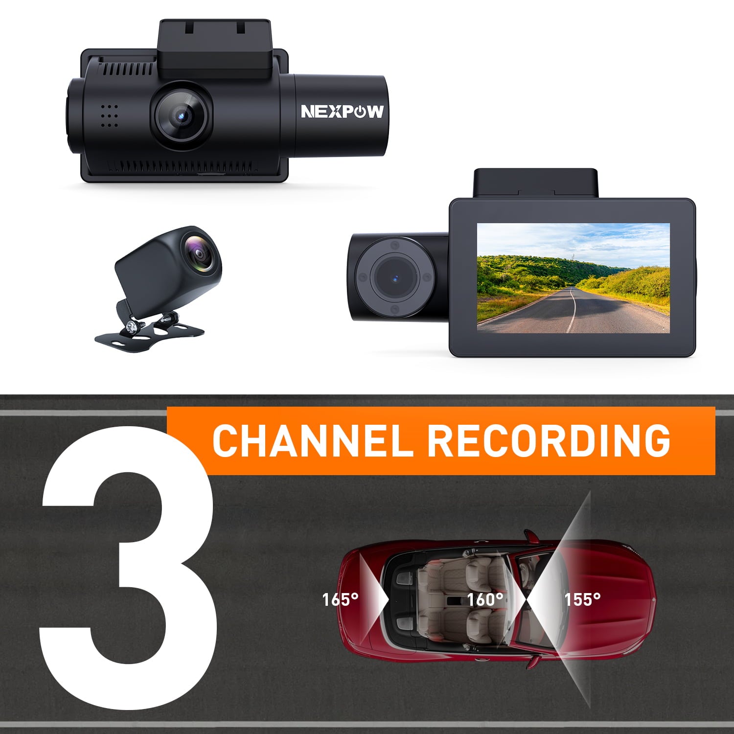 Dash Cam Front and Rear Inside 3 Camera Car DVR Black Box 1080P Cabin Dash  Camera Three Way Camera