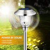 WeGuard Solar Glass Stainless Steel Pathway Lights, 8 Pack 16 Lumens Patterned Light