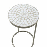 Stylecraft White Marble Mosaic Accent Table, 15" Dia. x 26" H