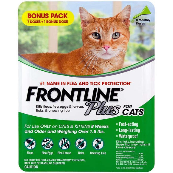 Frontline Plus Flea and Tick Protection for Cat Treatment, 7+1 Doses