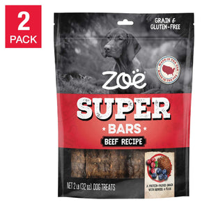 Zoe Super Bars Beef Recipe, 2/2lb Dog Snack Bags