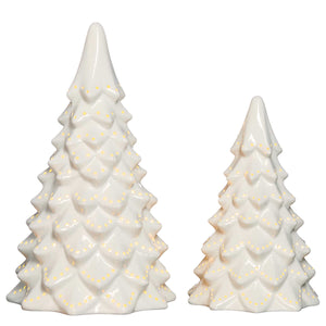 Mullally LED White Ceramic Christmas Tree, Set of 2