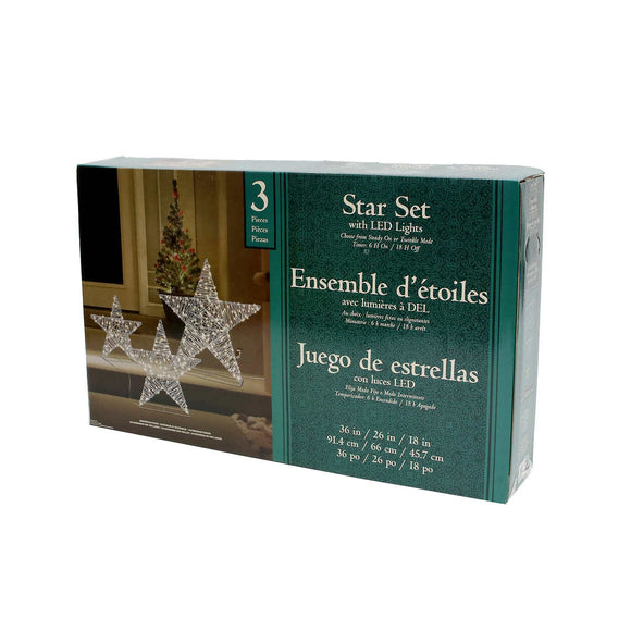 3 Pieces LED Star Set with 420 LED Lights, Stars sizes 36