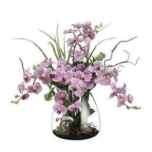 Faux Phalaenopsis Orchid Arrangement with Glass Vase, 42” L x 10” W x 20” H