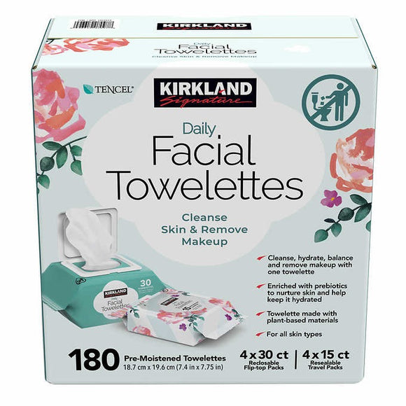 Kirkland Signature Daily Facial Towelettes, 180 Count - All Skin Types