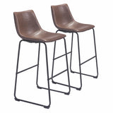 Zuo Modern Kai Chairback Barstool, Vintage Brown Smart Counter Chair 2-Pack