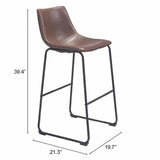 Zuo Modern Kai Chairback Barstool, Vintage Brown Smart Counter Chair 2-Pack