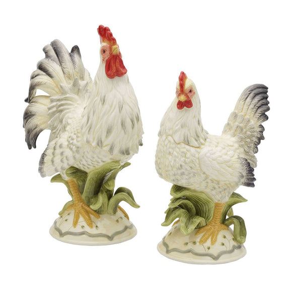 Fitz and Floyd Lantana Rooster and Hen Ceramic Figurines, 2 pieces