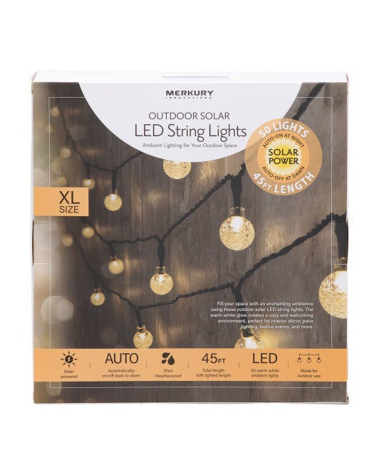 Merkury Outdoor Solar LED String Lights, 50 Mini Bulbs 45’ L