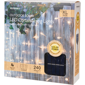 Merkury Innovations Outdoor Solar LED Curtain String Lights, 240 Bulbs 10x5’