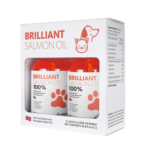 Brilliant Salmon Oil For Cats and Dogs Liquid Pet Supplements, 16.9 oz, 2-pack