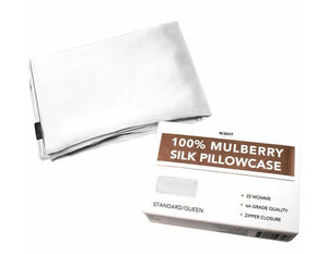 NIGHT 100% Mulberry Silk Pillowcase, White Standard/Queen Size