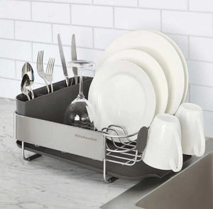 KitchenAid Stainless Steel Compact Dish-Drying Rack with Removable Flatware Caddy