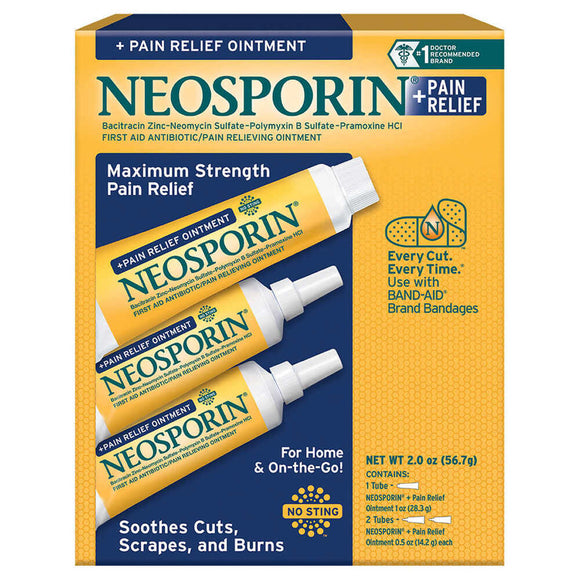 Neosporin + Pain Relief Ointment, 2 Oz Maximum Strength Pain Relief Dual Action Topical Antibiotic Ointment