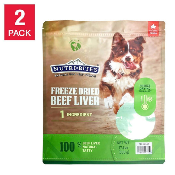 NutriBites Freeze Dried Beef Liver Dog and Cat Treat 17.6oz, 2-pack