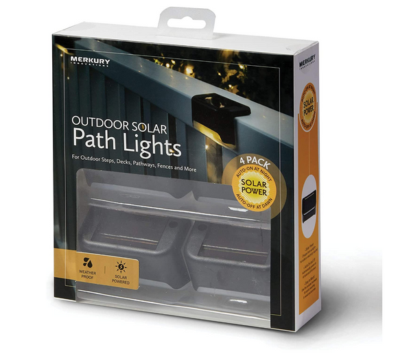 Merkury Outdoor Solar Path Lights, 4-Pack Steps, Decks, Fences LED Lights