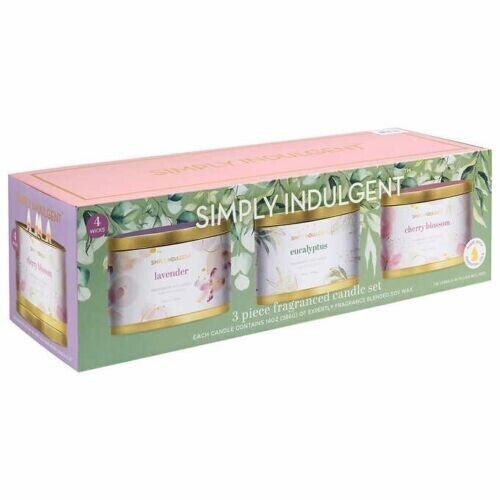 Simply Indulgent 3-pack 14oz Scented Candles, 4 Cotton Wicks