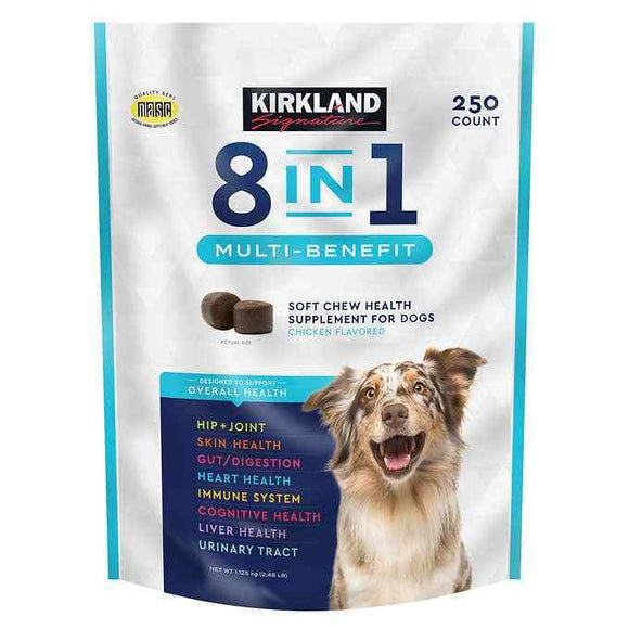 Kirkland Signature 8-In-1 Multi-Benefit Soft Chews Health Supplement For Dogs, 250-count