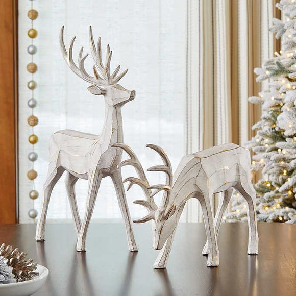 Set of 2 Holiday Rustic Deer, Rustic Hand-Painted Deer Figurine Decor