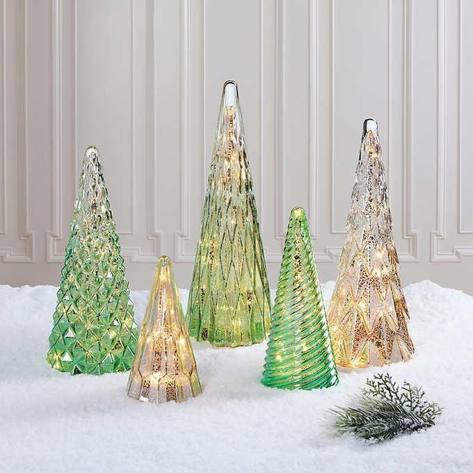 Apothecary & Company 3 piece LED Christmas Tree Set w 4 hour Timer Glitter  NIB
