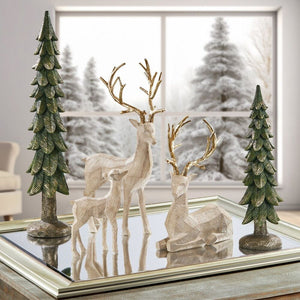 Holiday Deer Family with Trees, 3 Resin Deer & 2 Trees