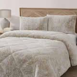 Frye Faux Fur Textured Luxe Jacquard 3 Piece Comforter Set, Queen 90” x 98”