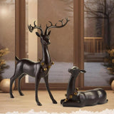 Set Of 2 Outdoor Brown Deer With Bells, Christmas decorations Indoor/Outdoor