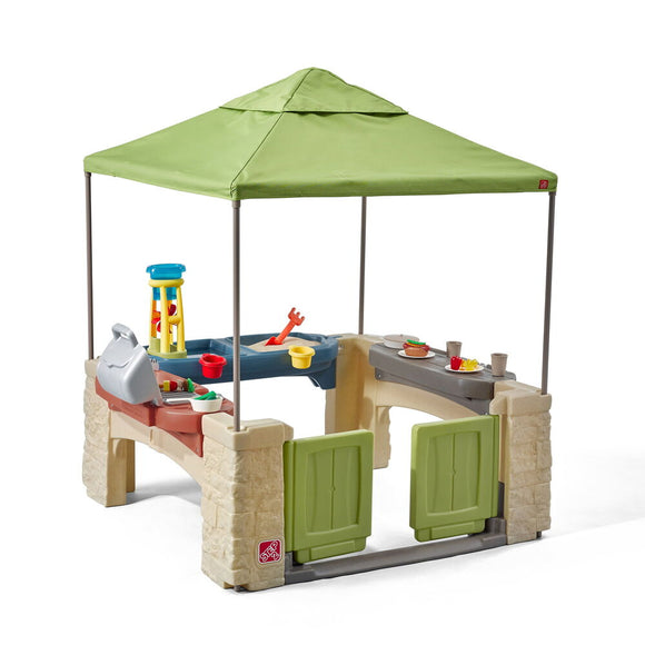 Step2 All Around Playtime Patio with Canopy Playset, Shaded Outdoor Playhouse for Kids with Realistic, Interactive Features, Room