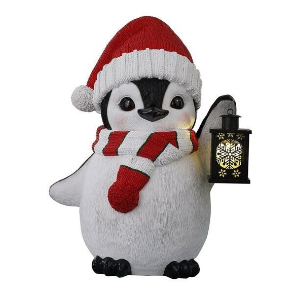 24” Penguin Greeter with Lantern, Penguin Greeter Dressed Knit Scarf & Hat