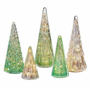 5-Piece Christmas Glass LED Trees Set, Timer Function Warm LED Lighting