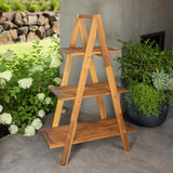 Cascade 3-Layer Outdoor Wood Plant Stand, Freestanding 3 Level Shelf