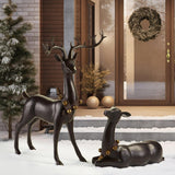 Set Of 2 Outdoor Brown Deer With Bells, Christmas decorations Indoor/Outdoor