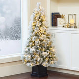 4.5ft Pre-Lit Glitter Flocked Potted Artificial Christmas Tree with 200 Lights