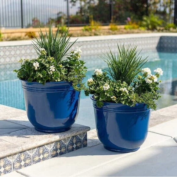 Trendspot 18” D Ceramic-look Theo Resin Planters, 2-pack