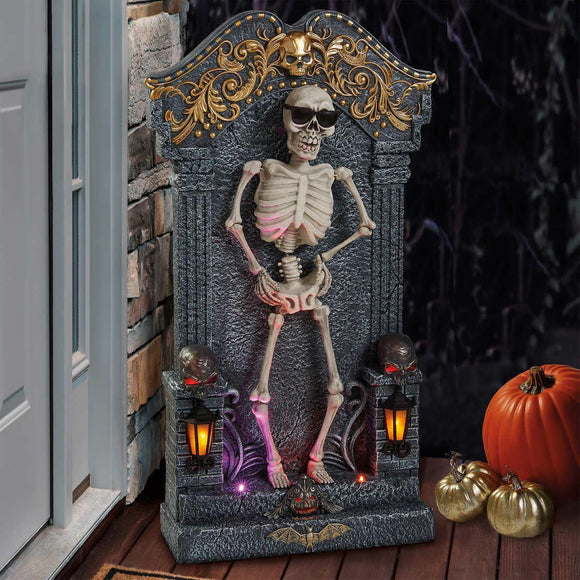 Animated Skeleton Tombstone With Lights And Music