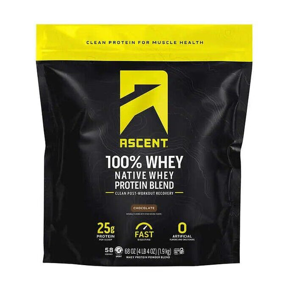 Ascent 100% Whey Native Whey Protein Blend, 4.25 lbs 58 Servings Chocolate