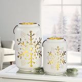 Set of 2 Holiday Snowflake Ceramic Lanterns with LED Candles, 14” H Lantern