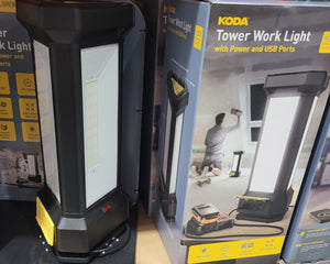 Koda LED Tower Work Light with Power and USB, 9000 Lumens 360° Illumination