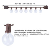 Better Homes & Gardens 20-Count Clear Glass Globe G40 Bulbs String Lights