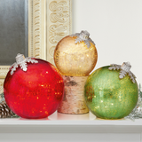 Glass Oversized Tabletop Ornaments with LED Lights, Set of 3