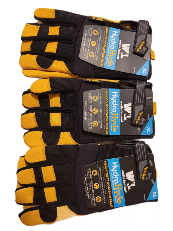 Wells Lamont HydraHyde Leather Work Gloves, 3 Pair Heavy Duty Goatskin Palm Glove