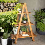 Cascade 3-Layer Outdoor Wood Plant Stand, Freestanding 3 Level Shelf