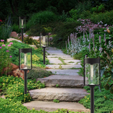 GTX LED Bulb Solar Pathway Lights, 4-pack 25 Lumen Glass Lights with Batteries