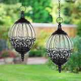 Exhart Solar Hanging Bird Cage Style Lanterns, 2 Pack Solar Glass and Metal Lantern