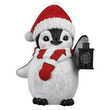 24” Penguin Greeter with Lantern, Penguin Greeter Dressed Knit Scarf & Hat