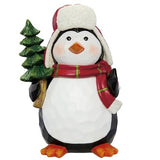 Set of 2 Holiday Penguins, 13.9” H Penguin with Tree & 15.2” Penguin with Gift